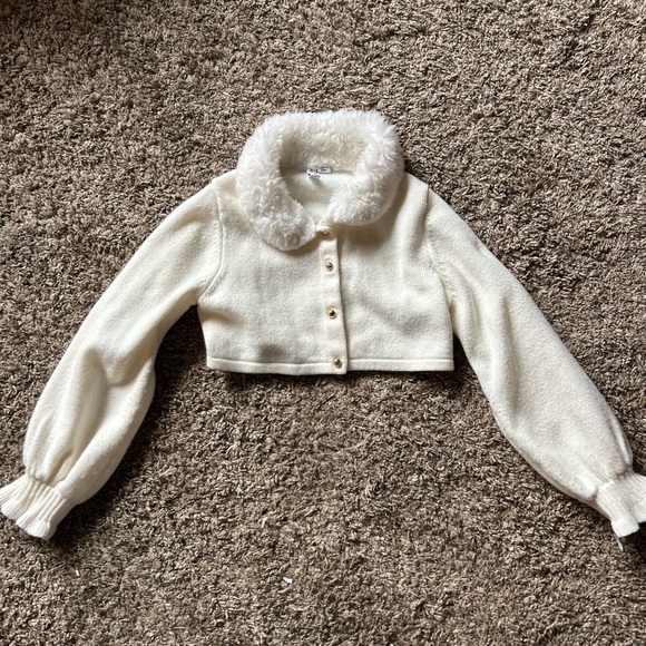 Janie and Jack White Faux Fur Collar sweater - Picture 1 of 4